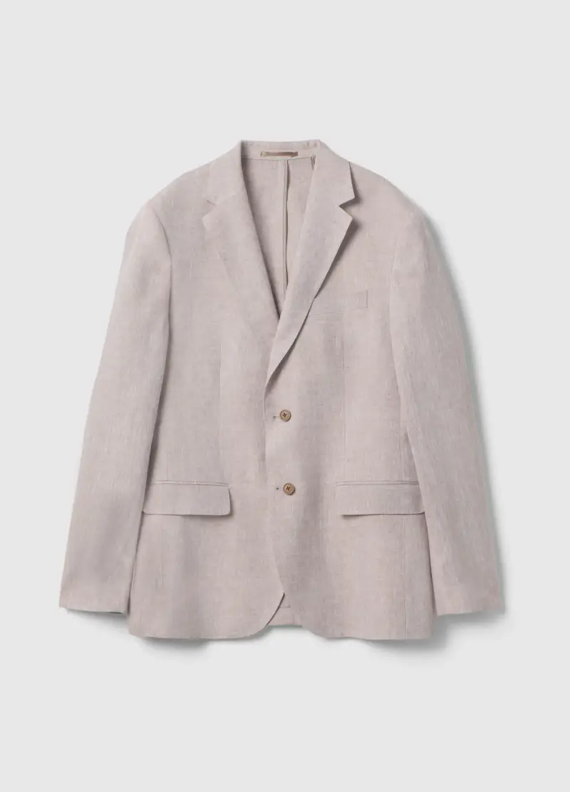 Blazer In Puro Lino Beige Slim Fit, Uomo, Beige