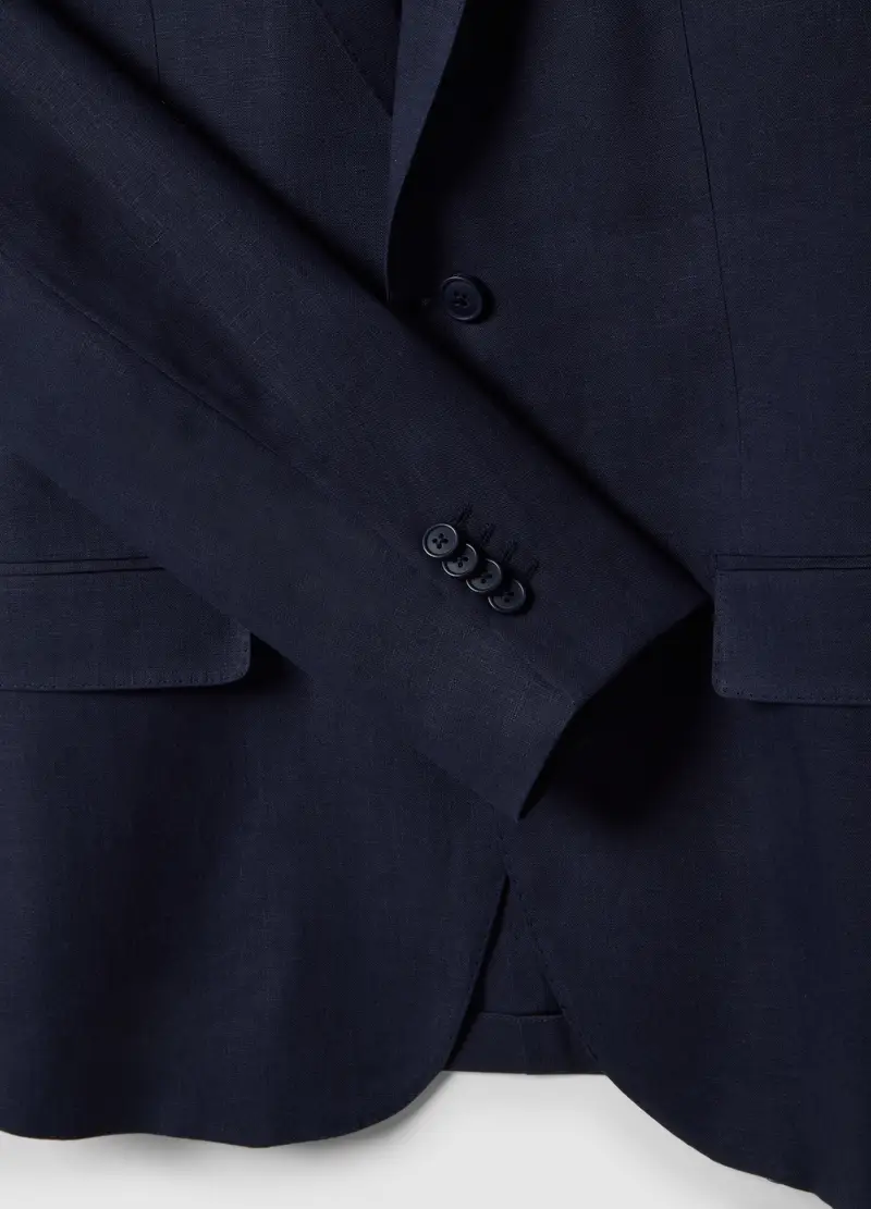 Blazer In Puro Lino Blu Slim Fit, Uomo, Blu miniatura 2