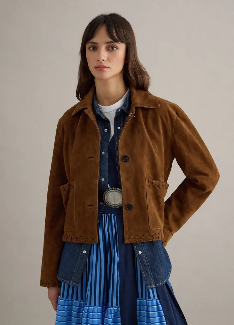 Blazer In Vera Pelle Marrone Regular Fit, Donna, Marrone