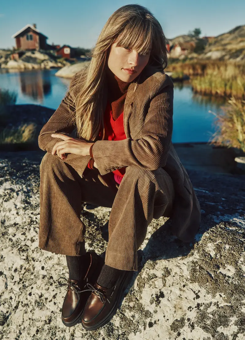 Blazer Marrone A Coste Regular Fit, Donna, Marrone