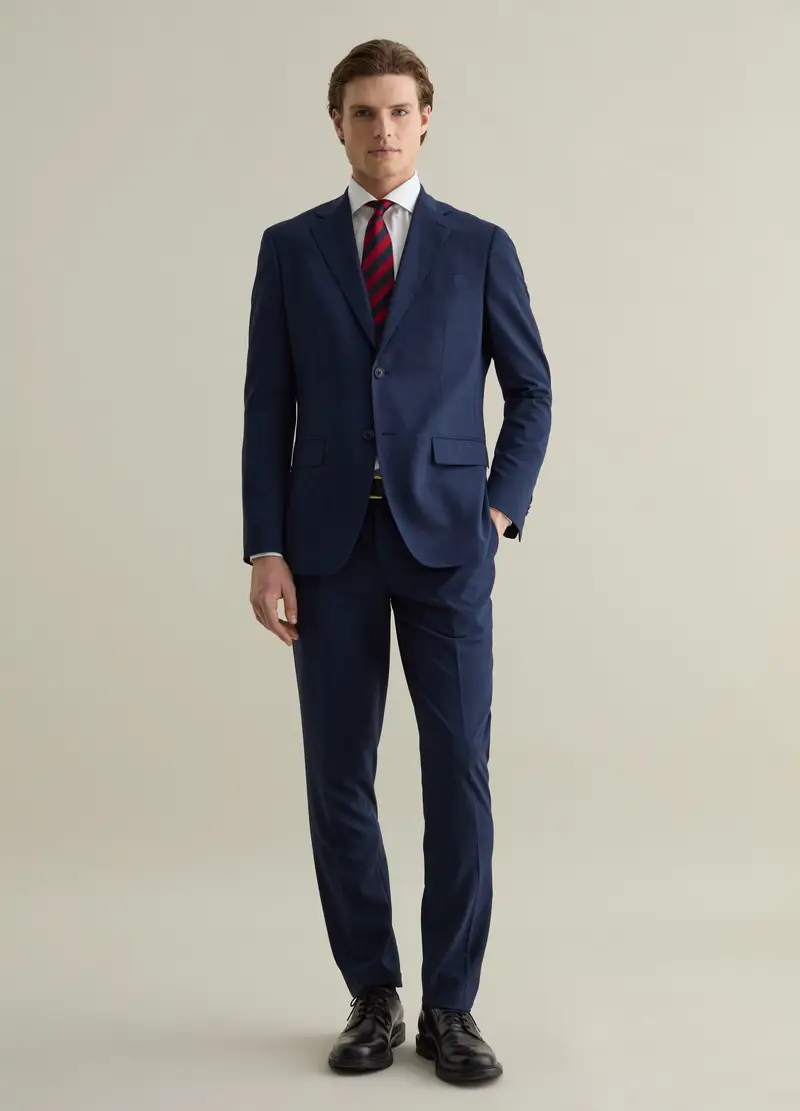 Blazer Monopetto Slim Fit Con Micro Trama, Uomo, Blu