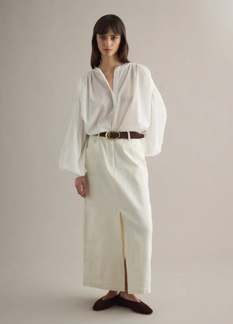 Blusa In Puro Cotone Bianca Oversize Fit Con Maniche Ampie, Donna, Bianco miniatura 2