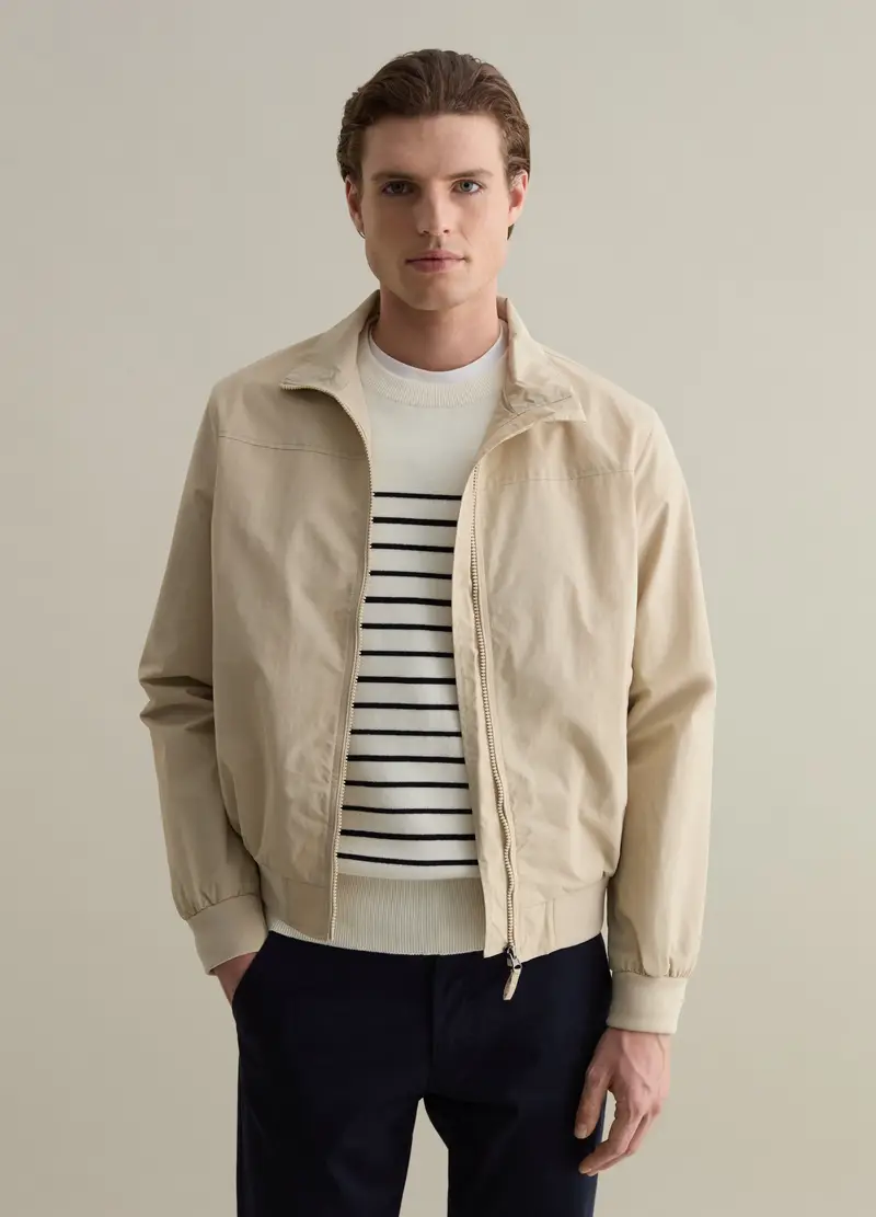 Bomber Full-zip Con Collo Alto, Uomo, Beige