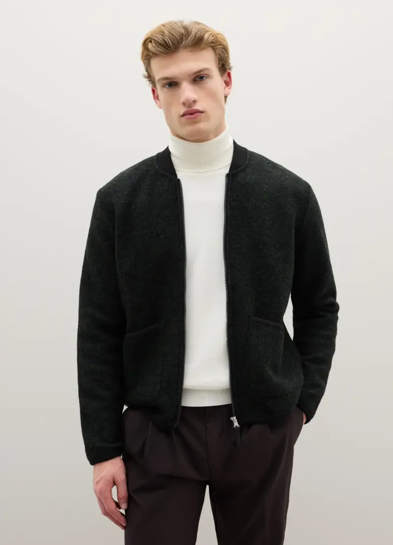 Bomber In Misto Lana Nero, Uomo, Nero