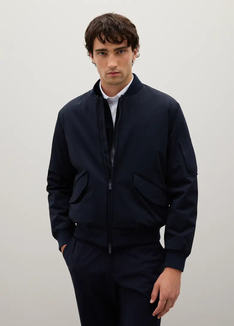 Bomber In Tessuto Elasticizzato Blu Regular Fit, Uomo, Blu miniatura 2