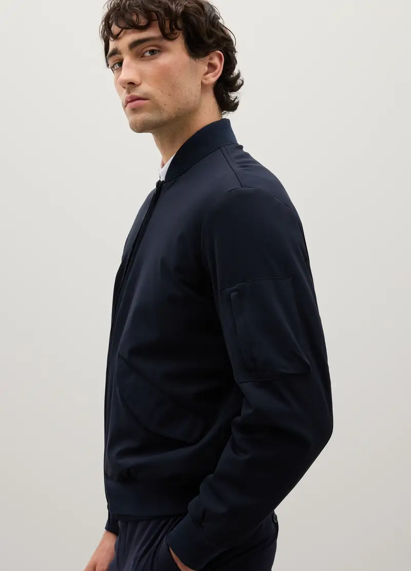 Bomber In Tessuto Elasticizzato Blu Regular Fit, Uomo, Blu miniatura 3