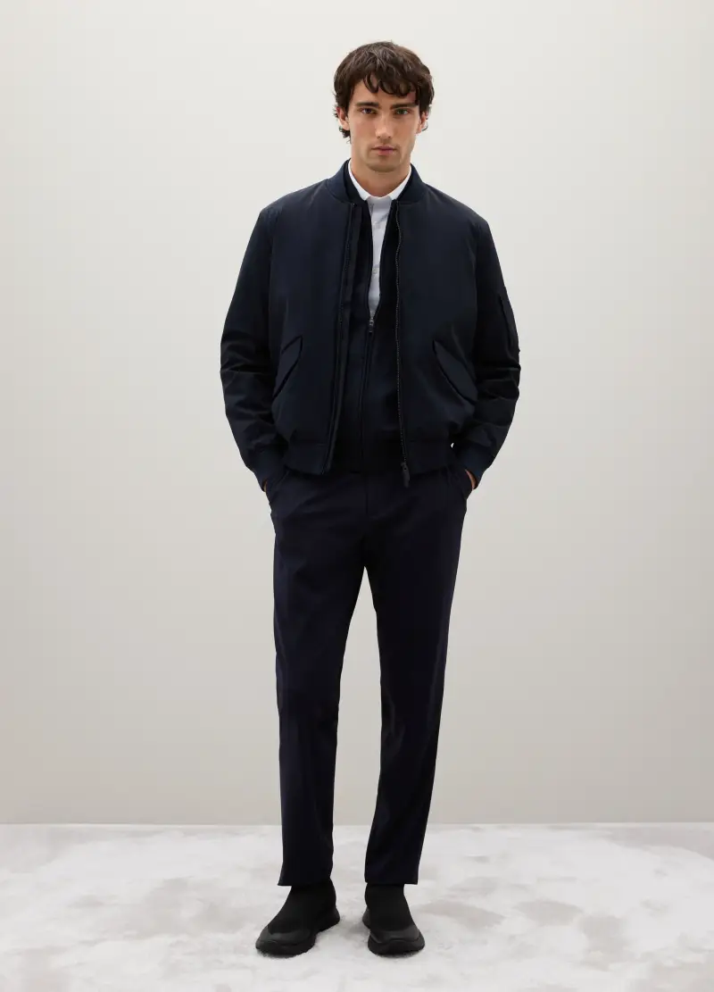 Bomber In Tessuto Elasticizzato Blu Regular Fit, Uomo, Blu