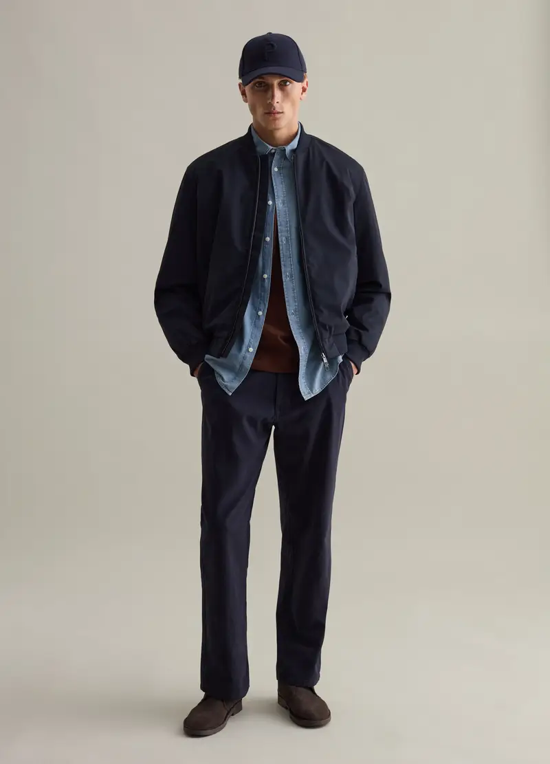 Bomber Stretch Con Zip, Uomo, Blu