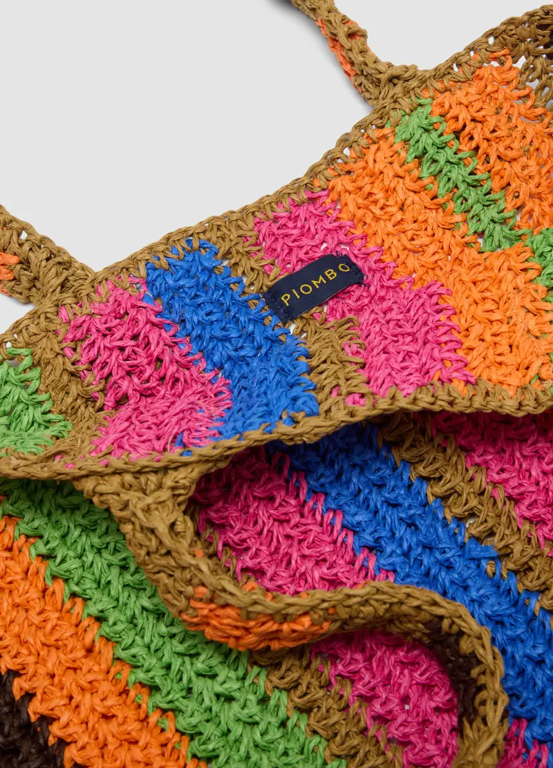 Borsa Da Spiaggia In Puro Tessuto Carta A Righe Multicolor, Donna, Multicolor miniatura 2