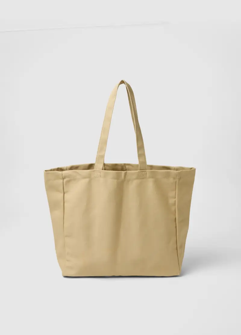 Borsa Shopper In Cotone Beige Con Manici Robusti, Uomo, Beige miniatura 2