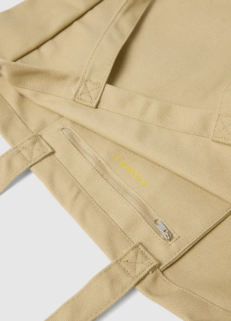 Borsa Shopper In Cotone Beige Con Manici Robusti, Uomo, Beige miniatura 3