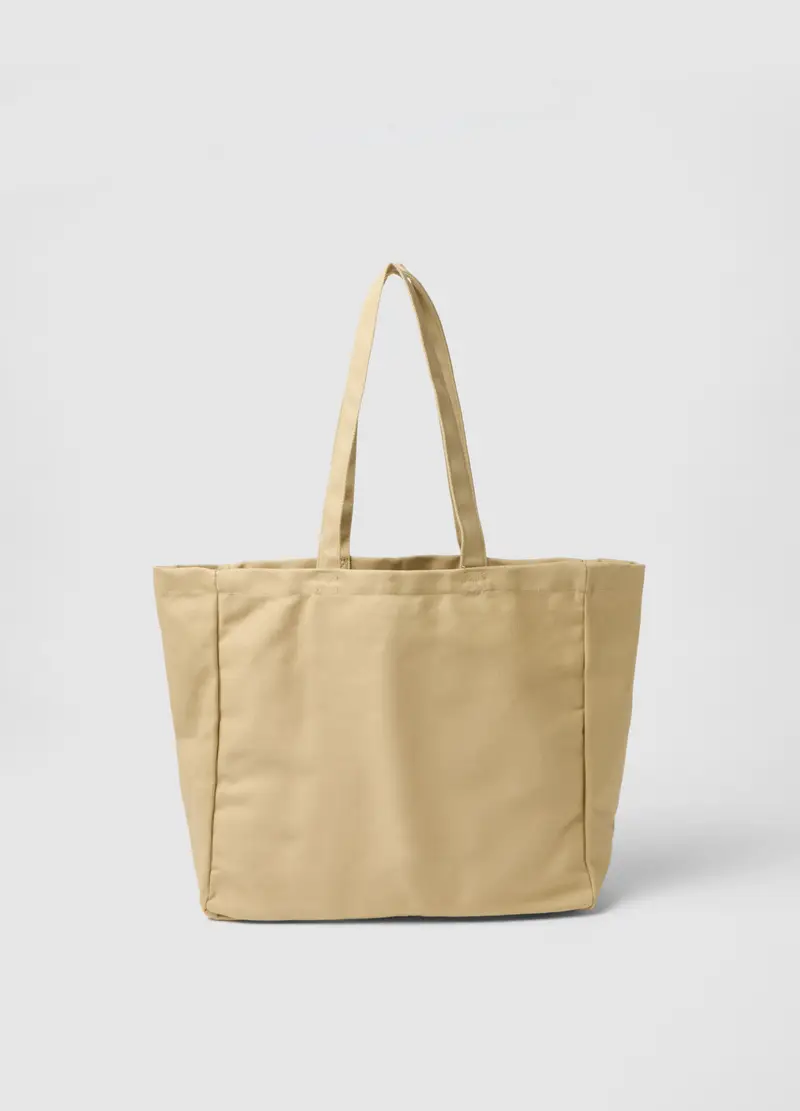 Borsa Shopper In Cotone Beige Con Manici Robusti, Uomo, Beige