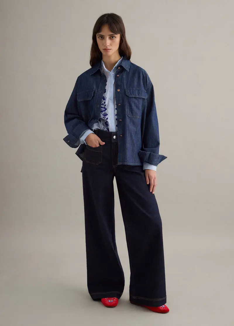 Camicetta In Puro Cotone Denim Blu Regular Fit, Donna, Blu miniatura 2