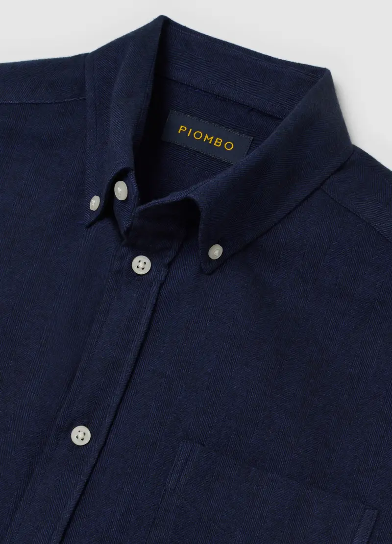 Camicia A Maniche Lunghe Blu In Puro Cotone Flanella Regular Fit, Uomo, Blu miniatura 2