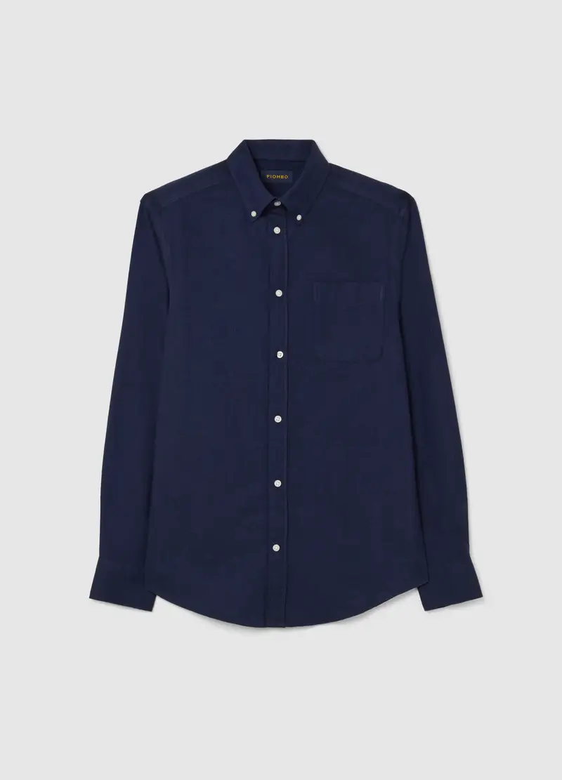 Camicia A Maniche Lunghe Blu In Puro Cotone Flanella Regular Fit, Uomo, Blu