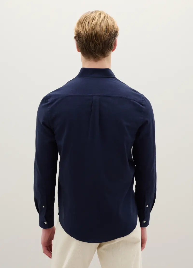 Camicia A Maniche Lunghe Blu In Puro Cotone Flanella Regular Fit, Uomo, Blu miniatura 3