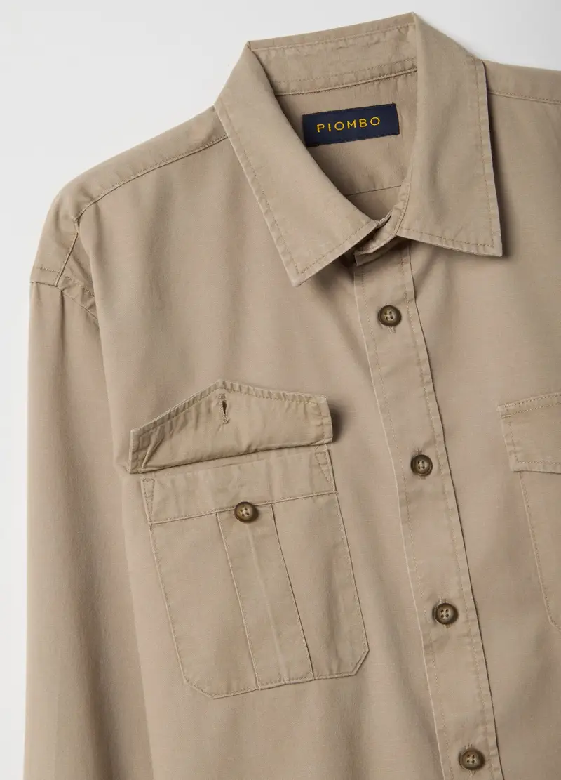 Camicia A Maniche Lunghe In Lyocell E Cotone Beige Oversize Fit, Uomo, Beige miniatura 2