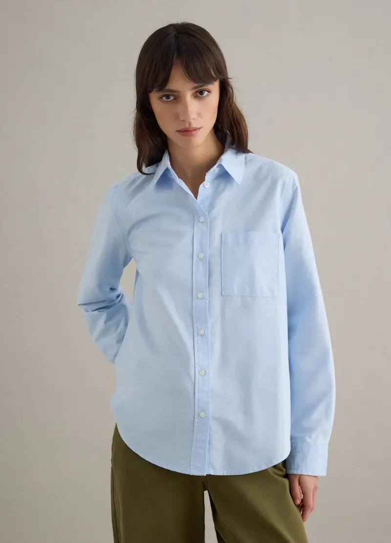 Camicia A Maniche Lunghe In Puro Cotone Azzurra Regular Fit, Donna, Azzurro miniatura 2