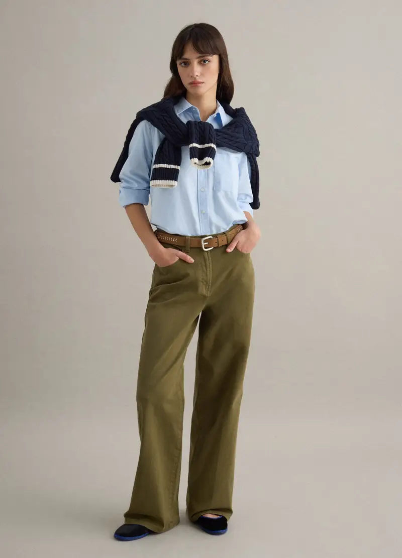 Camicia A Maniche Lunghe In Puro Cotone Azzurra Regular Fit, Donna, Azzurro