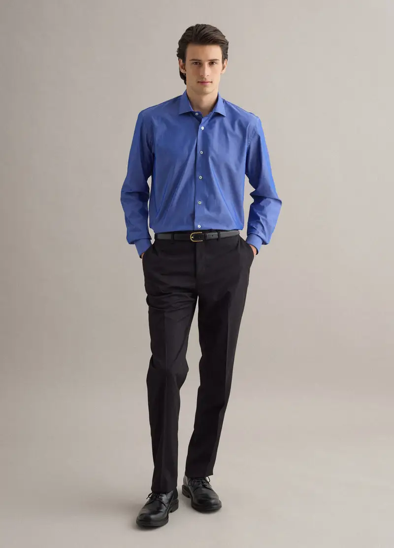 Camicia A Maniche Lunghe In Puro Cotone Blu Regular Fit, Uomo, Blu miniatura 2