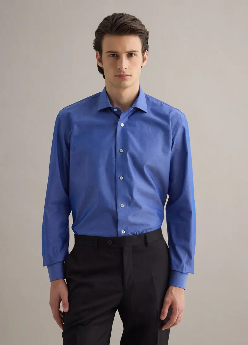 Camicia A Maniche Lunghe In Puro Cotone Blu Regular Fit, Uomo, Blu