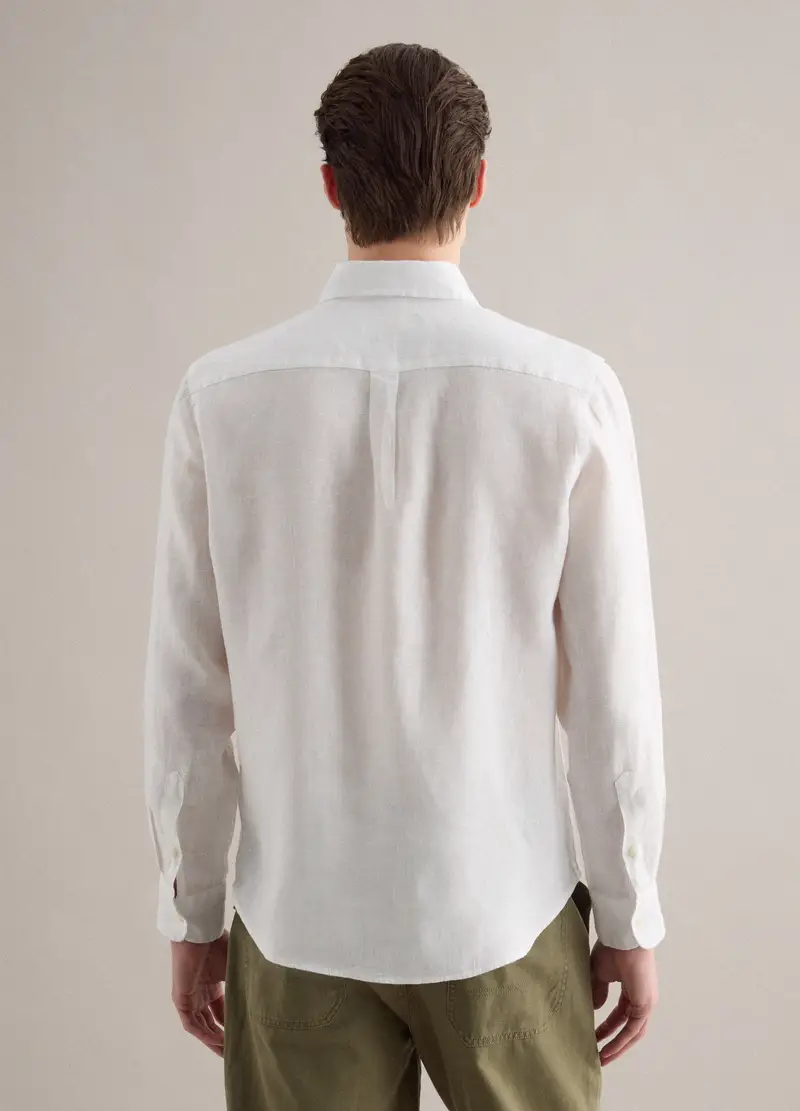 Camicia A Maniche Lunghe In Puro Lino Bianca Regular Fit, Uomo, Bianco miniatura 3