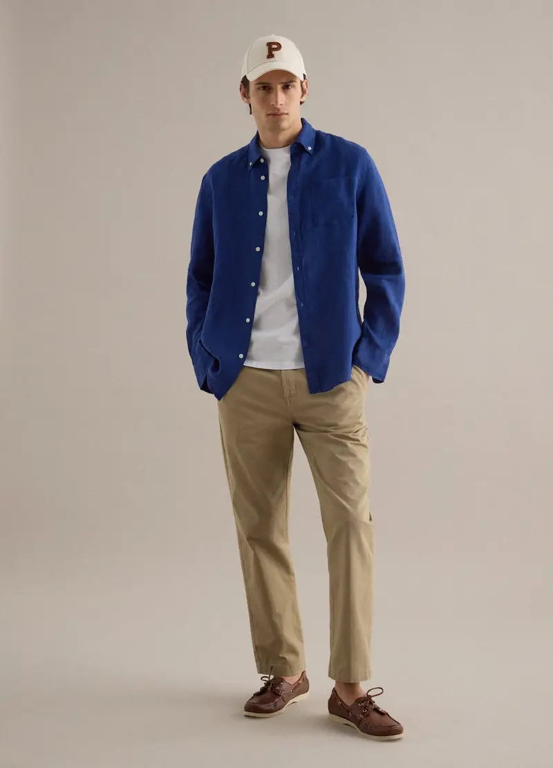 Camicia A Maniche Lunghe In Puro Lino Blu Regular Fit, Uomo, Blu miniatura 2