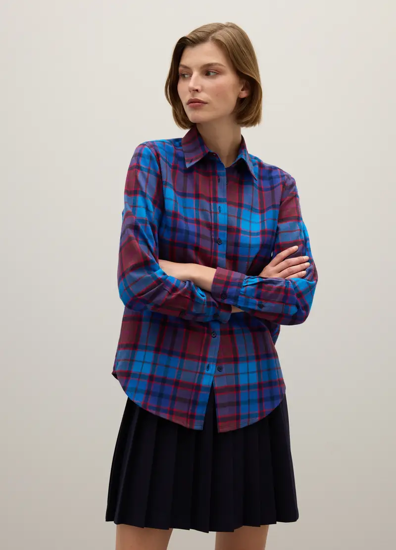 Camicia A Quadri Multicolor In Puro Cotone E Flanella, Donna, Multicolor miniatura 2