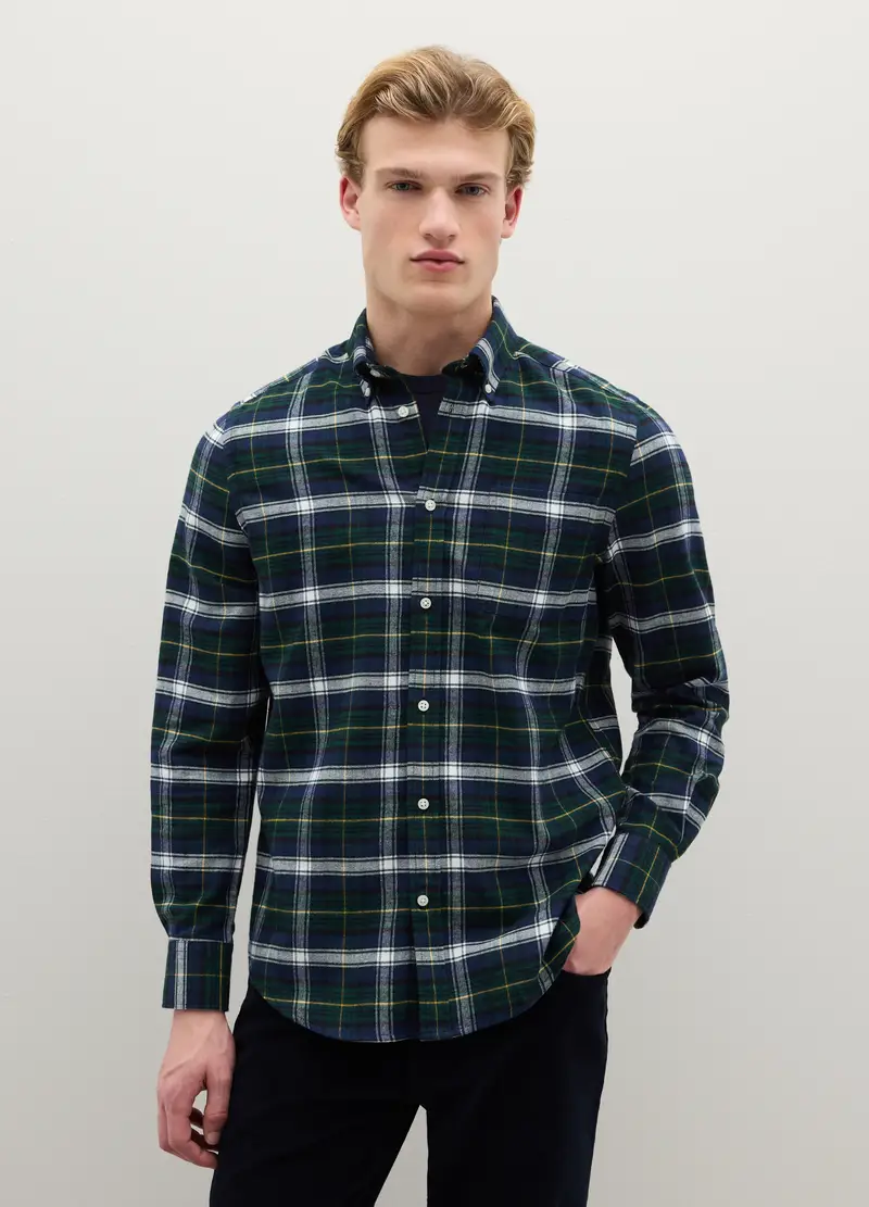 Camicia A Quadri Multicolor In Puro Cotone Flanella Regular Fit, Uomo, Multicolor miniatura 3