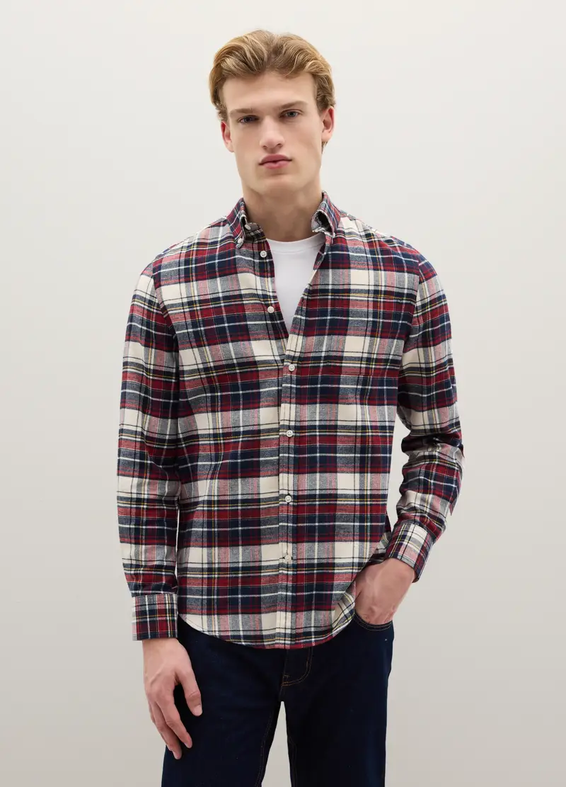 Camicia A Quadri Multicolor In Puro Cotone Flanella Regular Fit, Uomo, Multicolor miniatura 2