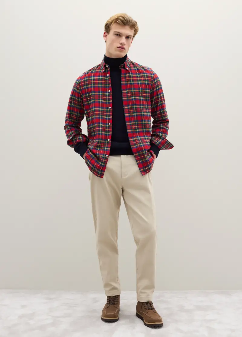 Camicia A Quadri Multicolor In Puro Cotone Flanella Regular Fit, Uomo, Multicolor miniatura 2