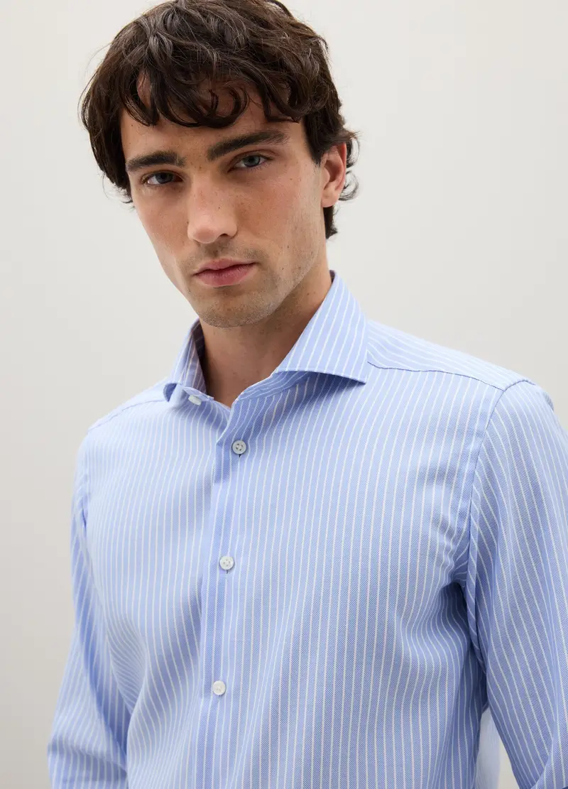 PIOMBO, Camicia A Righe Bianche E Azzurre In Puro Cotone Slim Fit, Uomo, Multicolor, Taglia: 38