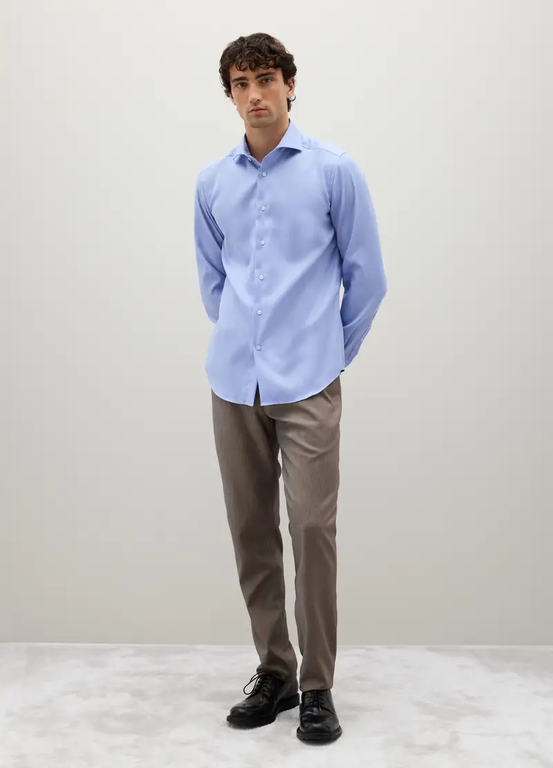 Camicia Azzurra A Maniche Lunghe In Cotone, Uomo, Denim miniatura 2