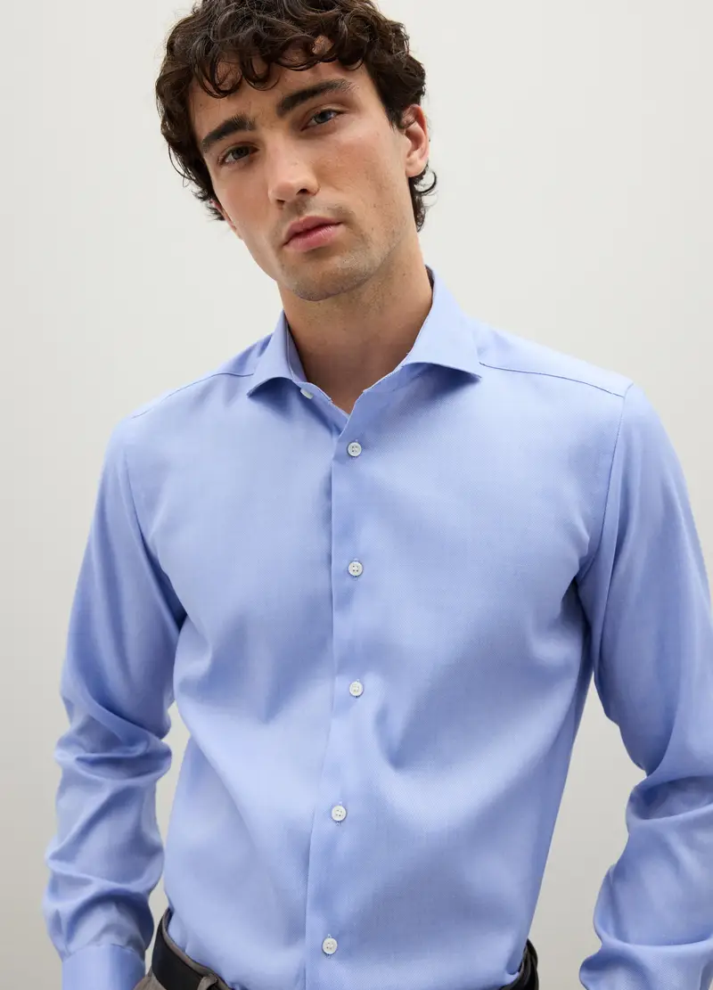 Camicia Azzurra A Maniche Lunghe In Cotone, Uomo, Denim miniatura 3