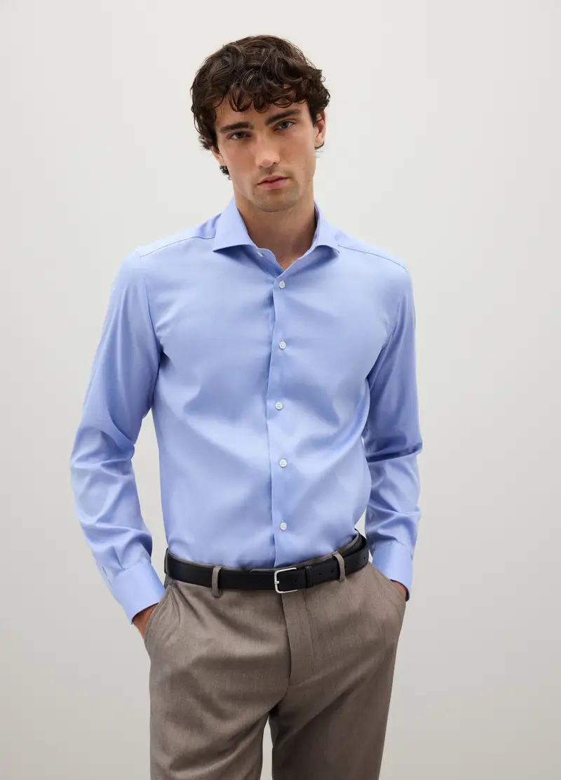 Camicia Azzurra A Maniche Lunghe In Cotone, Uomo, Denim