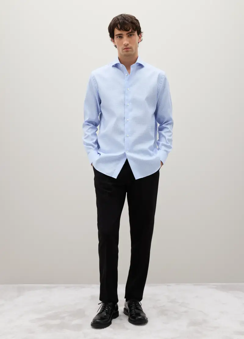 Camicia Azzurra A Maniche Lunghe In Cotone, Uomo, Denim