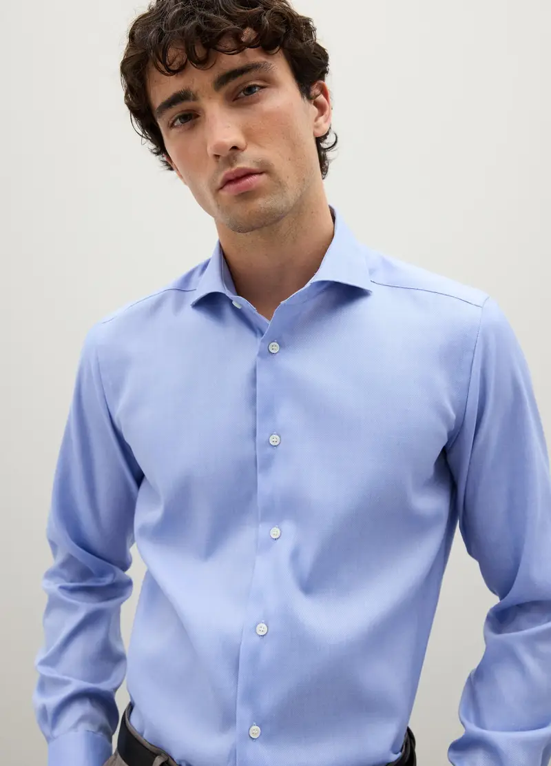 PIOMBO, Camicia Azzurra A Maniche Lunghe In Cotone, Uomo, Denim, Taglia: 38 miniatura 2