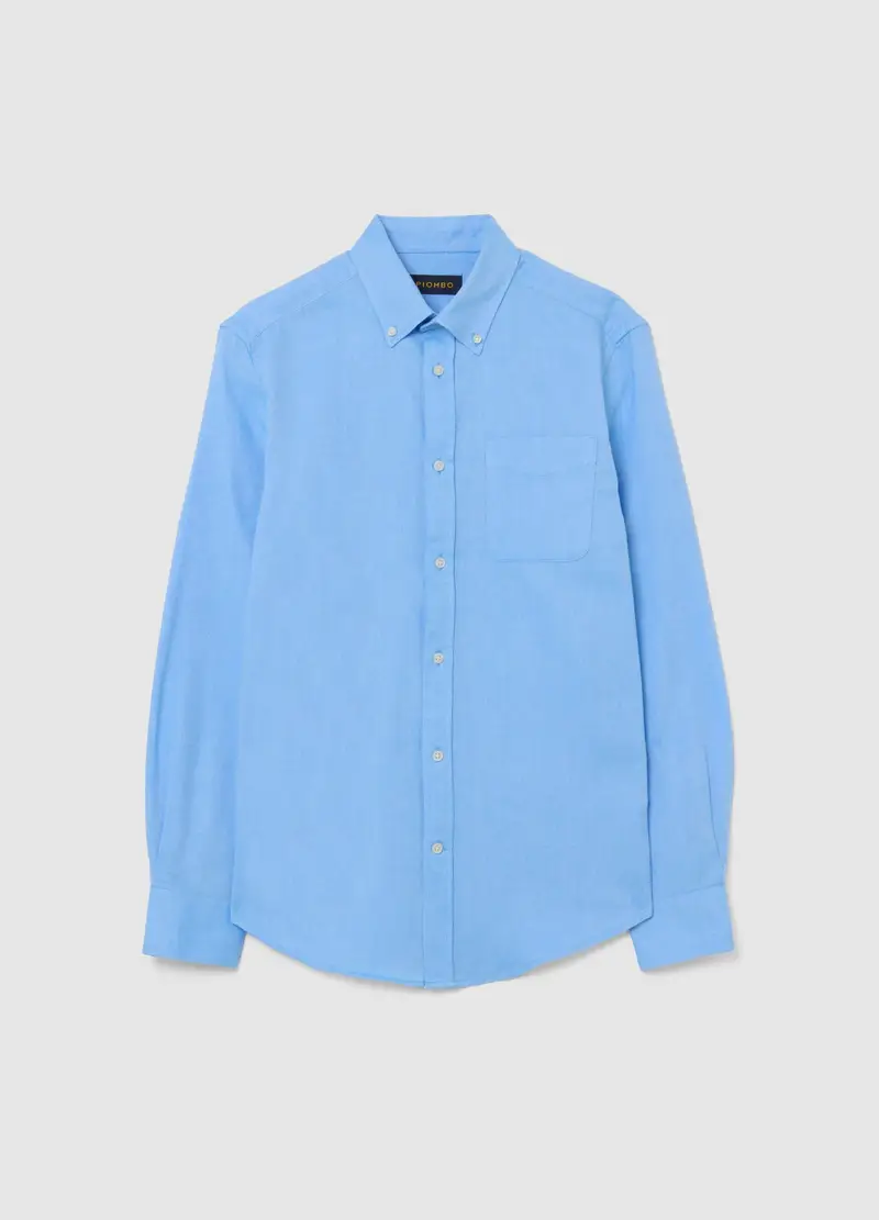 Camicia Azzurra A Maniche Lunghe In Puro Cotone Flanella Regular Fit, Uomo, Azzurro