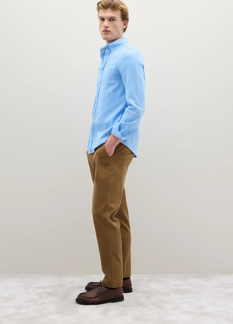 Camicia Azzurra A Maniche Lunghe In Puro Cotone Flanella Regular Fit, Uomo, Azzurro miniatura 3