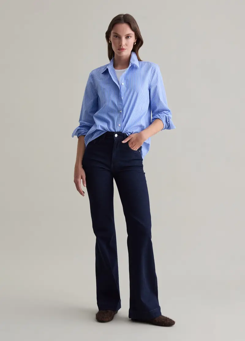 Piombo Camicia Azzurra a Righe Bianche in Puro Cotone per Donna miniatura 2