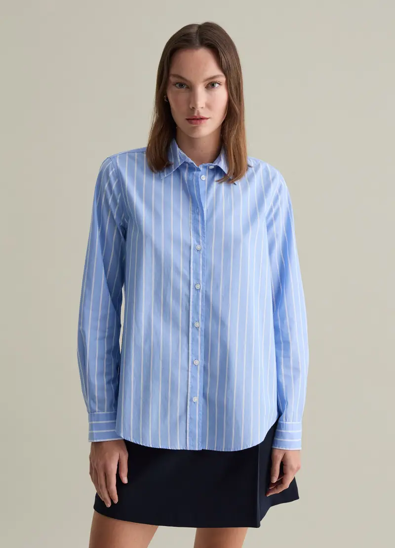 Camicia Azzurra A Righe Bianche In Puro Cotone Regular Fit, Donna, Multicolor miniatura 3