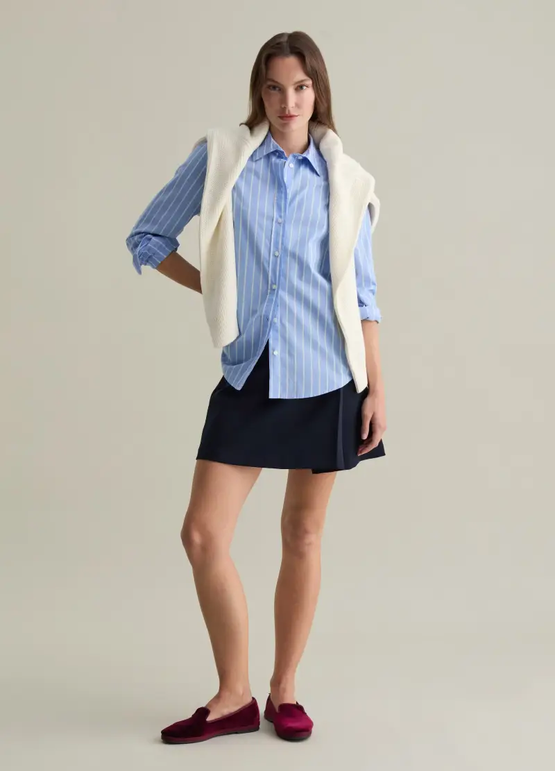 Camicia Azzurra A Righe Bianche In Puro Cotone Regular Fit, Donna, Multicolor