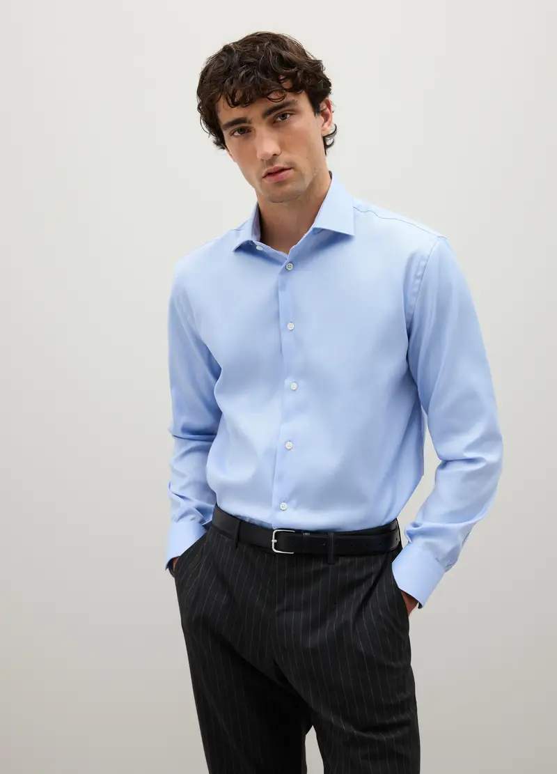 Camicia Azzurra In Puro Cotone, Uomo, Denim miniatura 2