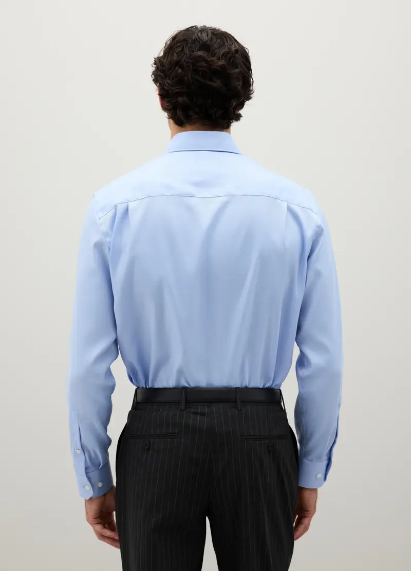 Camicia Azzurra In Puro Cotone, Uomo, Denim miniatura 3