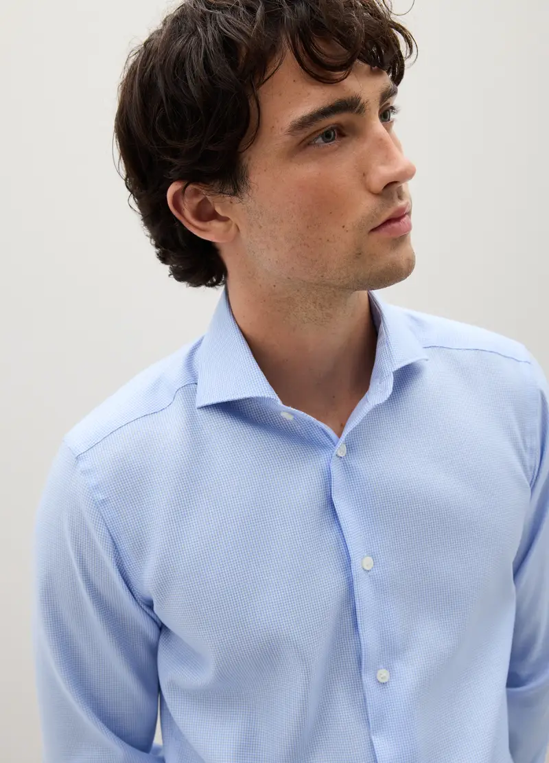 Camicia Azzurra Slim Fit In Cotone, Uomo, Denim