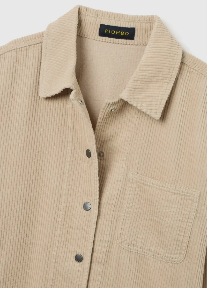 Camicia Beige In Puro Cotone Regular Fit A Coste, Donna, Beige miniatura 2