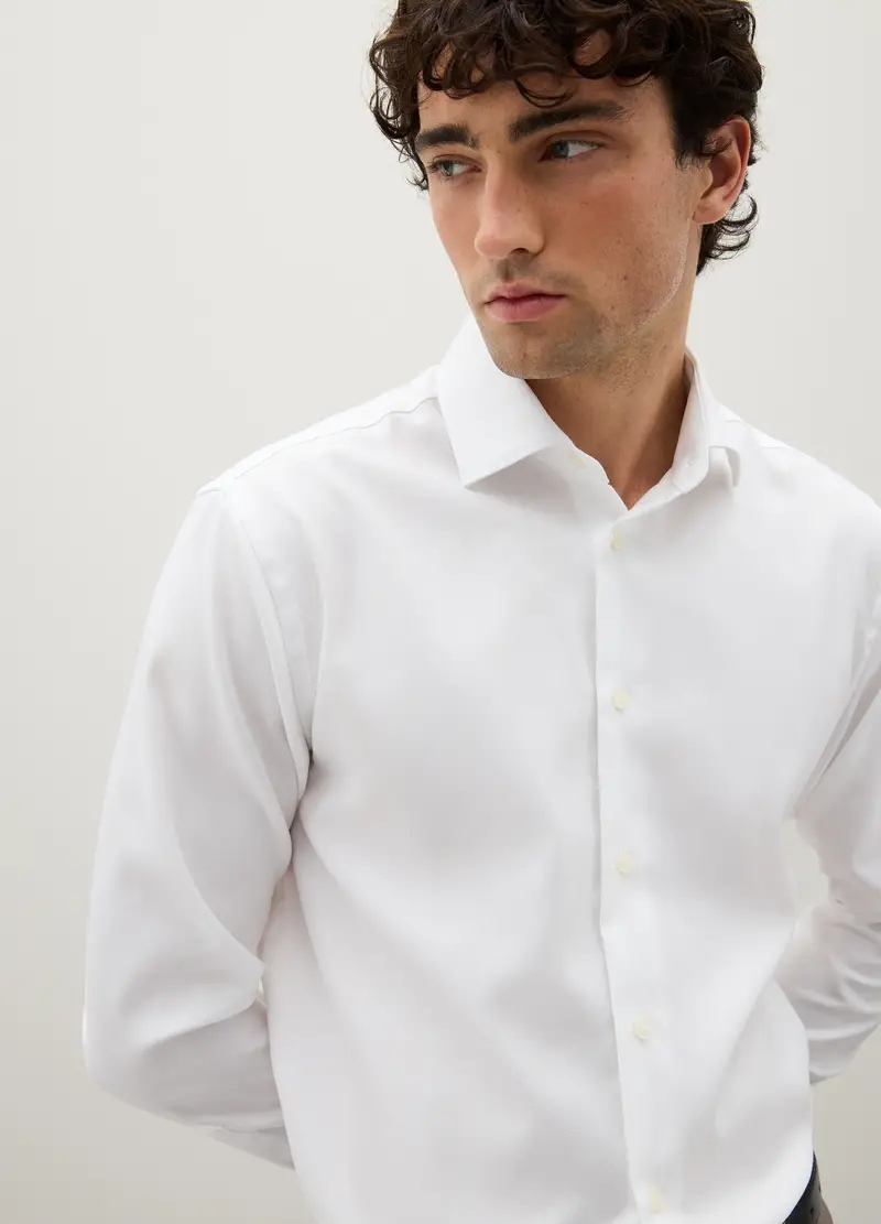 Camicia Bianca A Maniche Lunghe In Cotone, Uomo, Bianco miniatura 3
