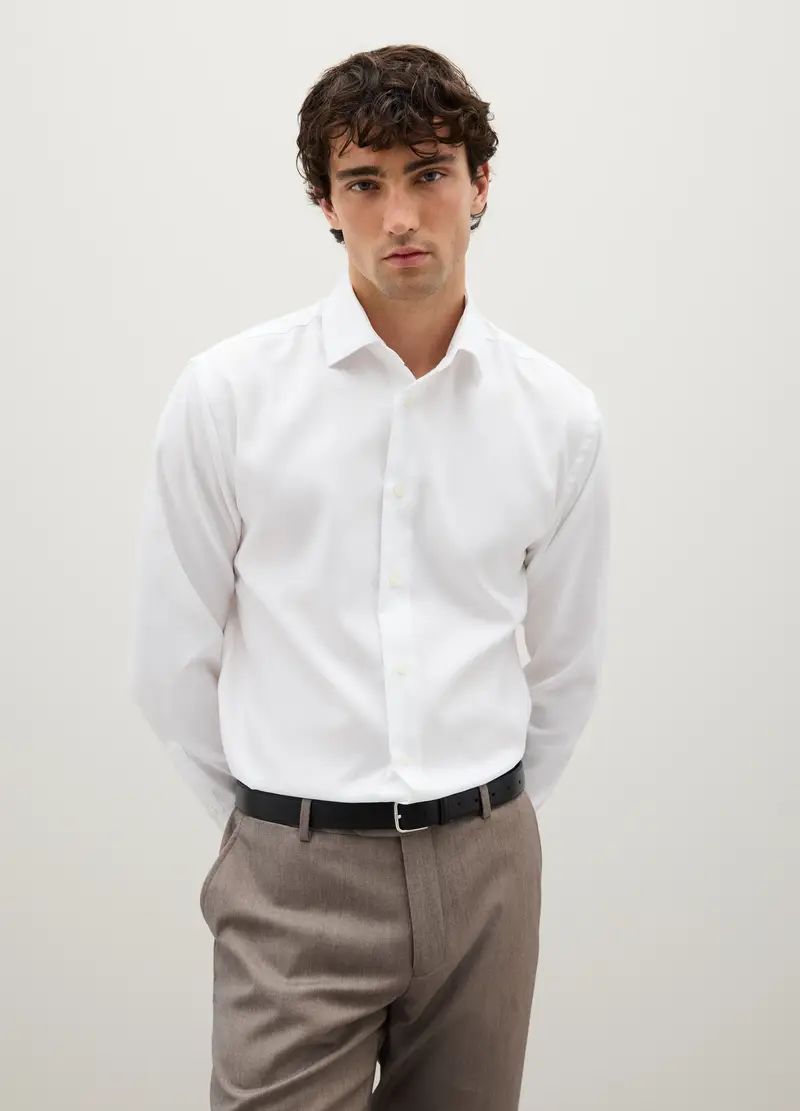 Camicia Bianca A Maniche Lunghe In Cotone, Uomo, Bianco