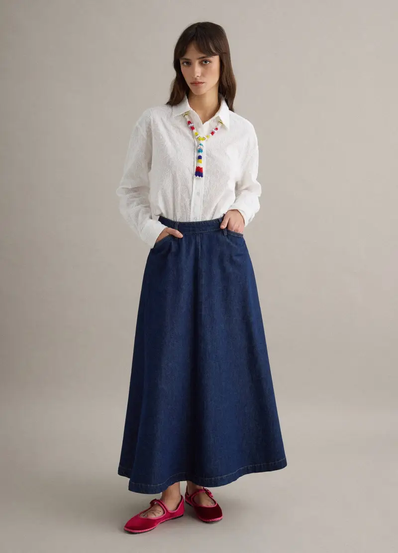 Camicia Bianca In Puro Cotone Sangallo Oversize Fit, Donna, Bianco miniatura 2