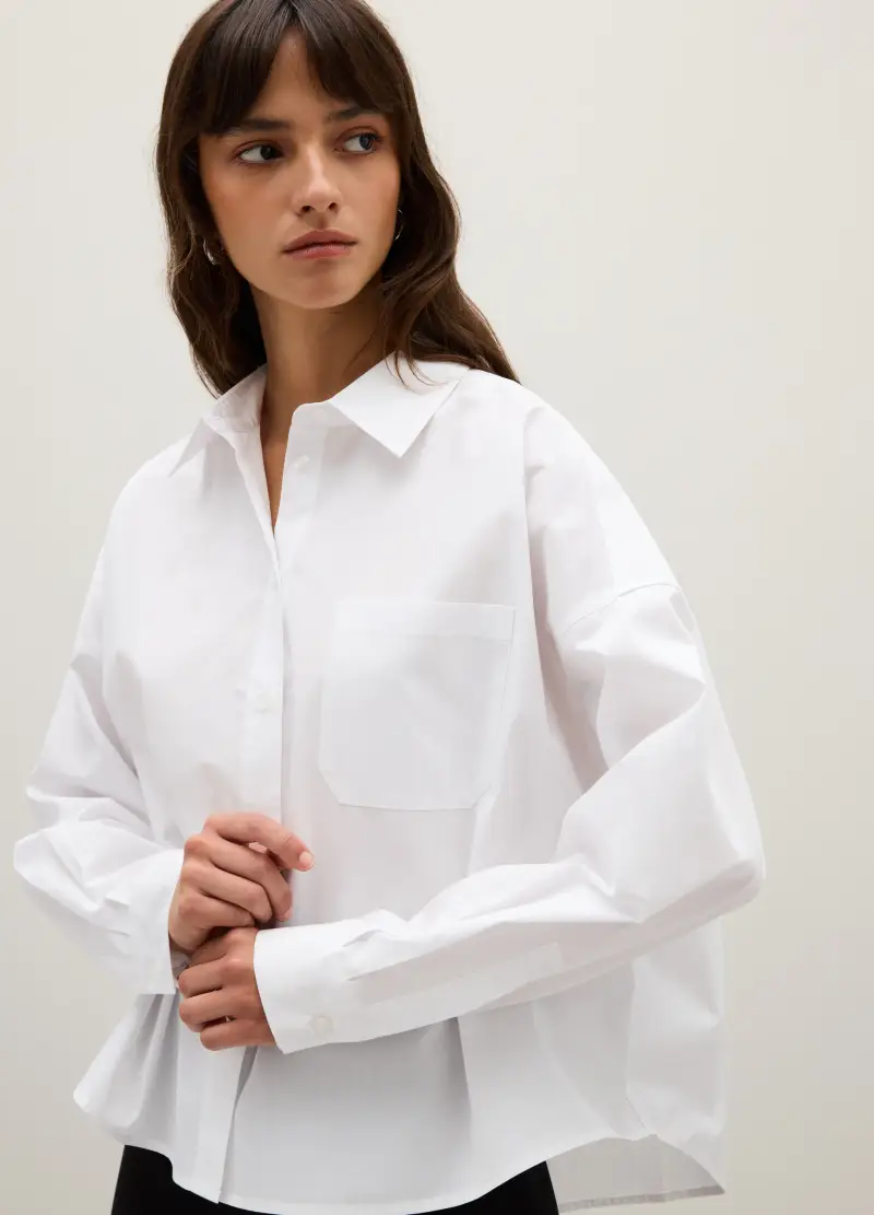 Camicia Bianca In Puro Cotone Vestibilità Oversize, Donna, Bianco